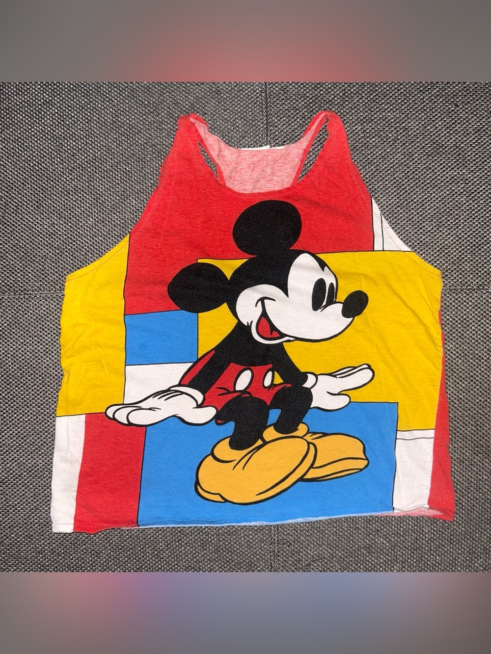 Rare 80s Mickey Mouse Colorblock Womens Single Stitch Tank Top - Picture 1 of 5